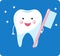 Cute healthy tooth. shiny cartoon tooth character.