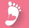 Cute heart in footprint icon. Kids shoes store icon. Family sign. Parent and child symbol. Adoption emblem. Charity campaign. Vect