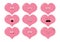 Cute heart shape emoji set. Funny kawaii cartoon characters. Emotion collection. Happy, surprised, smiling, crying, sad angry pink