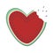 Cute heart shape watermelon slice eaten taste. Summer taste concept. Flat cartoon style, vector isolated illustration.