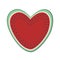 Cute heart shape watermelon slice. Summer taste concept, design element for Valentines day. Flat cartoon style, vector