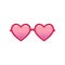 Cute heart-shaped sunglasses with pink tinted lenses and plastic frame. Fashion women`s accessory. Protective eyewear