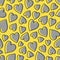 Cute hearts gray on yellow background for Valentines Day. Colors of the year 2021. Hand drawn doodle style