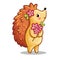 Cute hedgehog with bouquet of flowers.