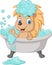 Cute hedgehog cartoon having a bath