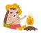 Cute Hedgehog Character in Hat and Shorts Sit Near Burning Fire Vector Illustration