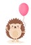 Cute hedgehog hand drawn illustration with pink rose balloon