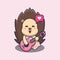 Cute hedgehog playing guitar cartoon vector illustration.