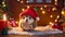 cute hedgehog in a Santa hat house banner cozy small friendly season