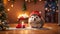 cute hedgehog in a Santa hat looking banner cozy small friendly season celebrate