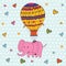 Cute hello card with hot air balloon and elephant