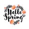 Cute hello spring lettering and coral peony flower