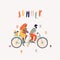 Cute hello summer illustration people on tandem bike.