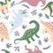 Cute herbivorous dinosaur seamless pattern