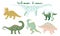 Cute herbivorous dinosaur vector collection. Dino flat handdrawn clipart.