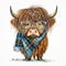 Cute Highland Cow with a Fashionable Twist: Scarf and Glasses Generative AI