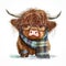 Cute Highland Cow with Style: Get this Adorable Image of a Cow Wearing Scarf and Glasses generative ai