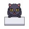 Cute highland fold cat cartoon holding blank sign