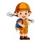 Cute hiker boy holding shovel