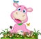 Cute hippo cartoon with flowers