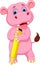 Cute hippo cartoon holding yellow pencil