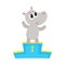 Cute hippo character, champion standing on top of winner pedestal