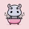 Cute hippopotamus cartoon characters taking a bubble bath in the tub