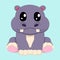 Cute hippopotamus cartoon chibi style