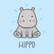 Cute Hippopotamus cartoon hand drawn style