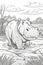 Cute hippopotamus coloring page for kids. Black and white. Generative AI