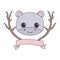 cute hippopotamus with tree branches and ribbon