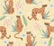 Cute hipster cheetah seamless pattern with flowers and palm leaf. Cute background.