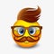 Cute hipster emoticon wearing eyeglasses and with ginger hear and mustaches, emoji, smiley - vector illustration
