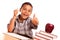 Cute Hispanic Boy with Books, Apple and Pencil