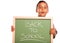 Cute Hispanic Boy Holding Chalkboard with Back to