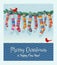 Cute holiday card with string of colorful patterned Christmas stockings.