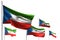Cute holiday flag 3d illustration - five flags of Equatorial Guinea are waving isolated on white