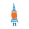 Cute holiday gnome in blue striped clothes. Happy ginger elf