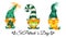 Cute holiday gnomes. Set of vector illustrations. Red-bearded elves for good luck. Irish dwarves in stocking caps