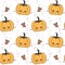 Cute holidays seamless vector pattern background illustration with cartoon character pumpkins and berries