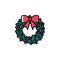 Cute holly wreath vector icon in trendy cartoon style. Colorful ilex wreath with a bow knot isolated on white background