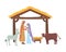 Cute holy family and animals in stable manger characters