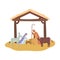 Cute holy family and animals in stable manger characters