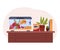 Cute home aquarium on dresser flat style, vector illustration