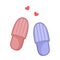 Cute home women\\\'s and men\\\'s slippers in love. Together forever. Happy Valentine\\\'s Day concept