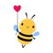 Cute Honey Bee with Heart Shaped Balloon, Lovely Flying Insect Character Cartoon Vector Illustration