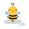 Cute Honey Bee Meditating on Cloud, Lovely Flying Insect Character Cartoon Vector Illustration