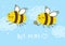 Cute honey bees on blue sky