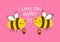 Cute honey bees on pink