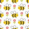 Cute honey seamless pattern. Bees and flowers kids background.